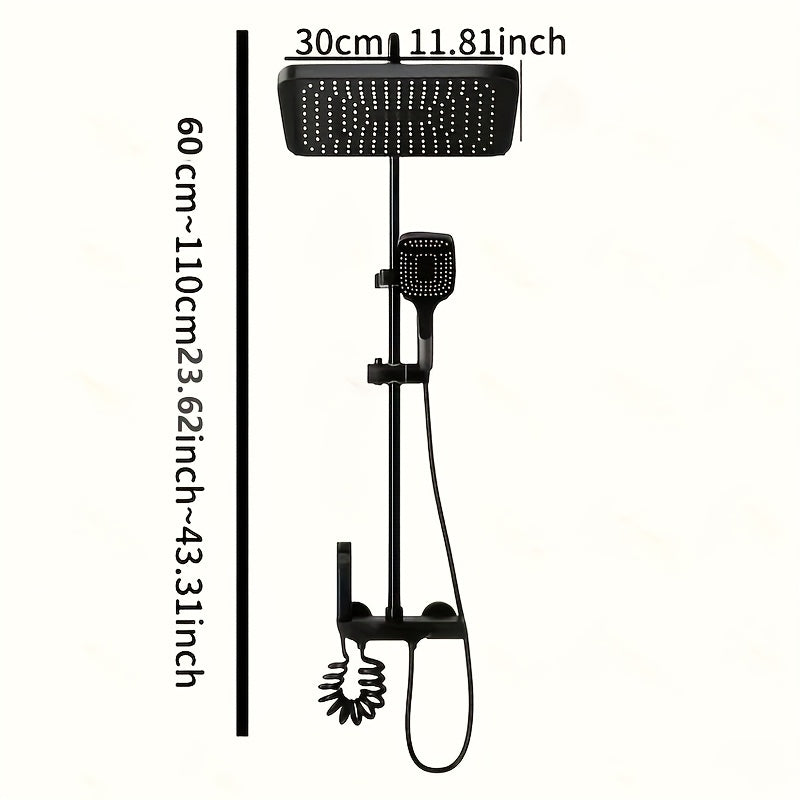 1Set Luxury 4-Way Piano Key Shower System - Thermostatic Rainfall & Handheld Shower Heads, Tub Spout, Bidet Sprayer - Wall Mounted Bath Fixture Set, Waterfall Bathtub Sprayer