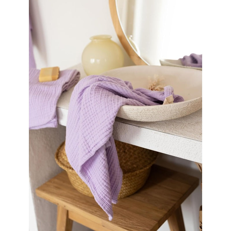 Muslin Hand Towel Pack of 4 18x34 Inch Large Size - 100 Turkish Thin Soft Quick-Dry Lint-Free Hand Towels Lilac Pack of 4 Hand Towels,  Bathroom Essentials, Classic Design, Breathable Material, Minimalist Lifestyle