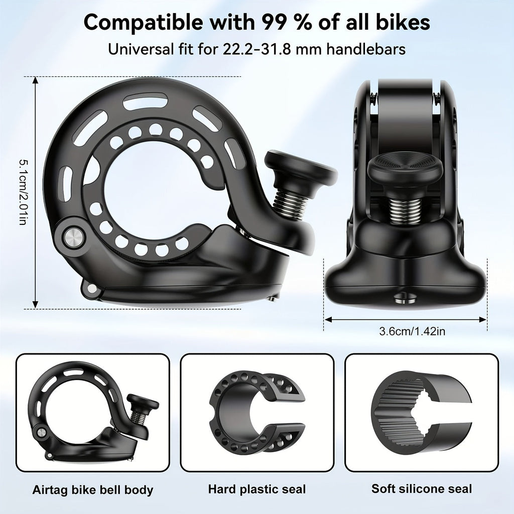 Mountain bike aluminum alloy bell, hidden Airtag bracket bell, thumb bell riding equipment compatible with 22.2-31.8mm handlebars