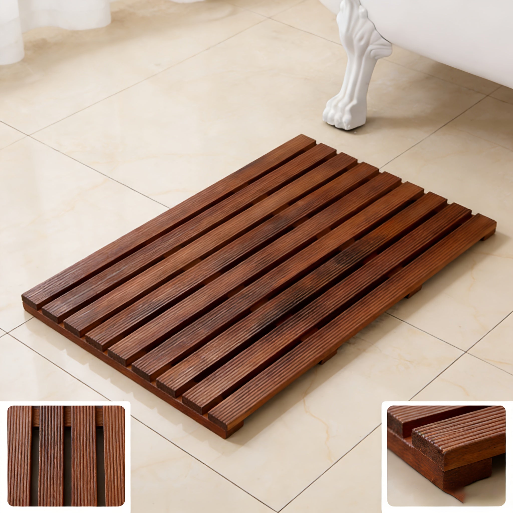 Natural Teak Shower Mat, Non-Slip Bath Mat for Indoor Outdoor, 21\