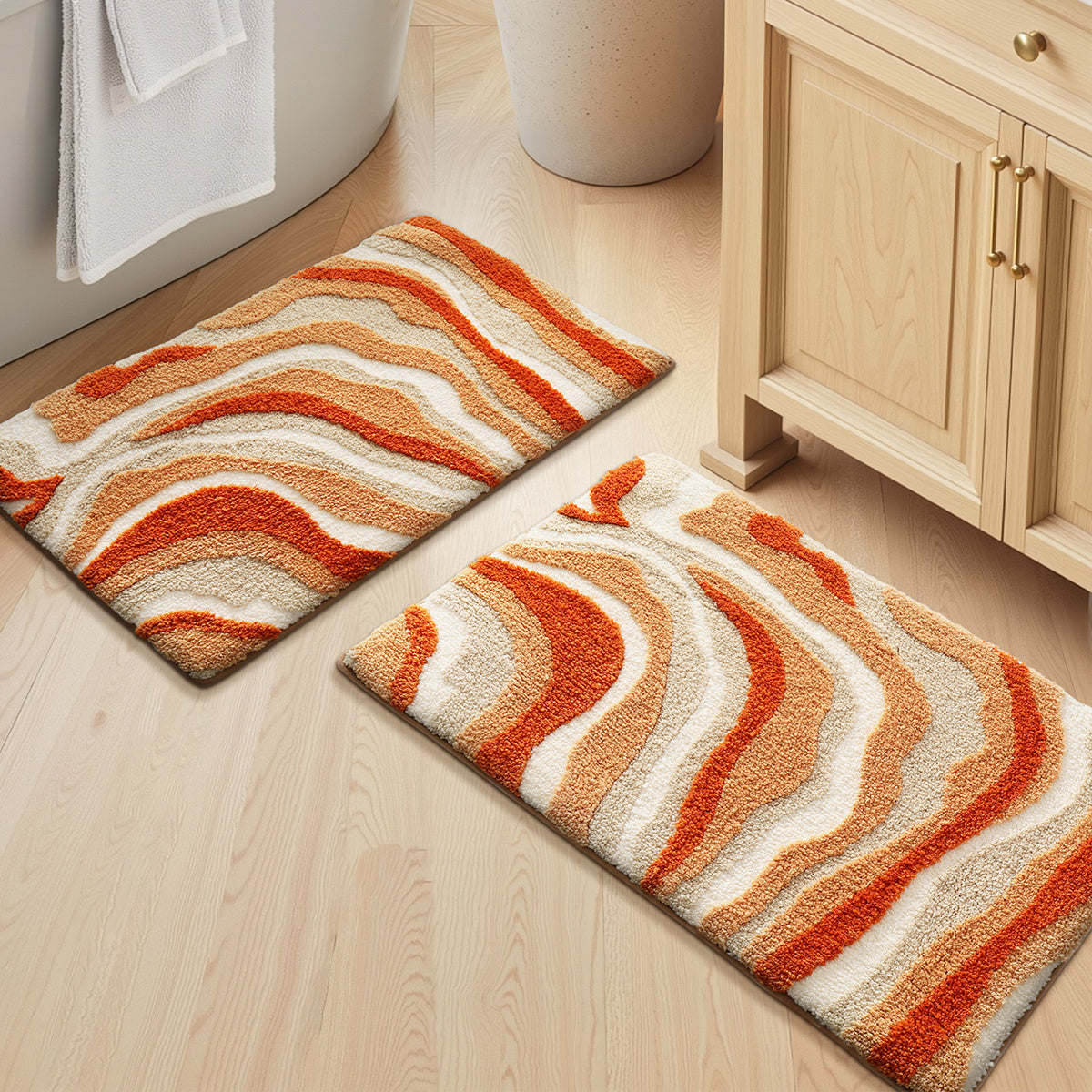 2PC Bathroom Floor Mats Set,Soft Absorbent Bathroom Rug Floor Mats, Non-Slip Bathtub Mat, Summer Beach Design, Machine Washable,Room Decor,For Sinks,Showers,Bathroom Accessories
