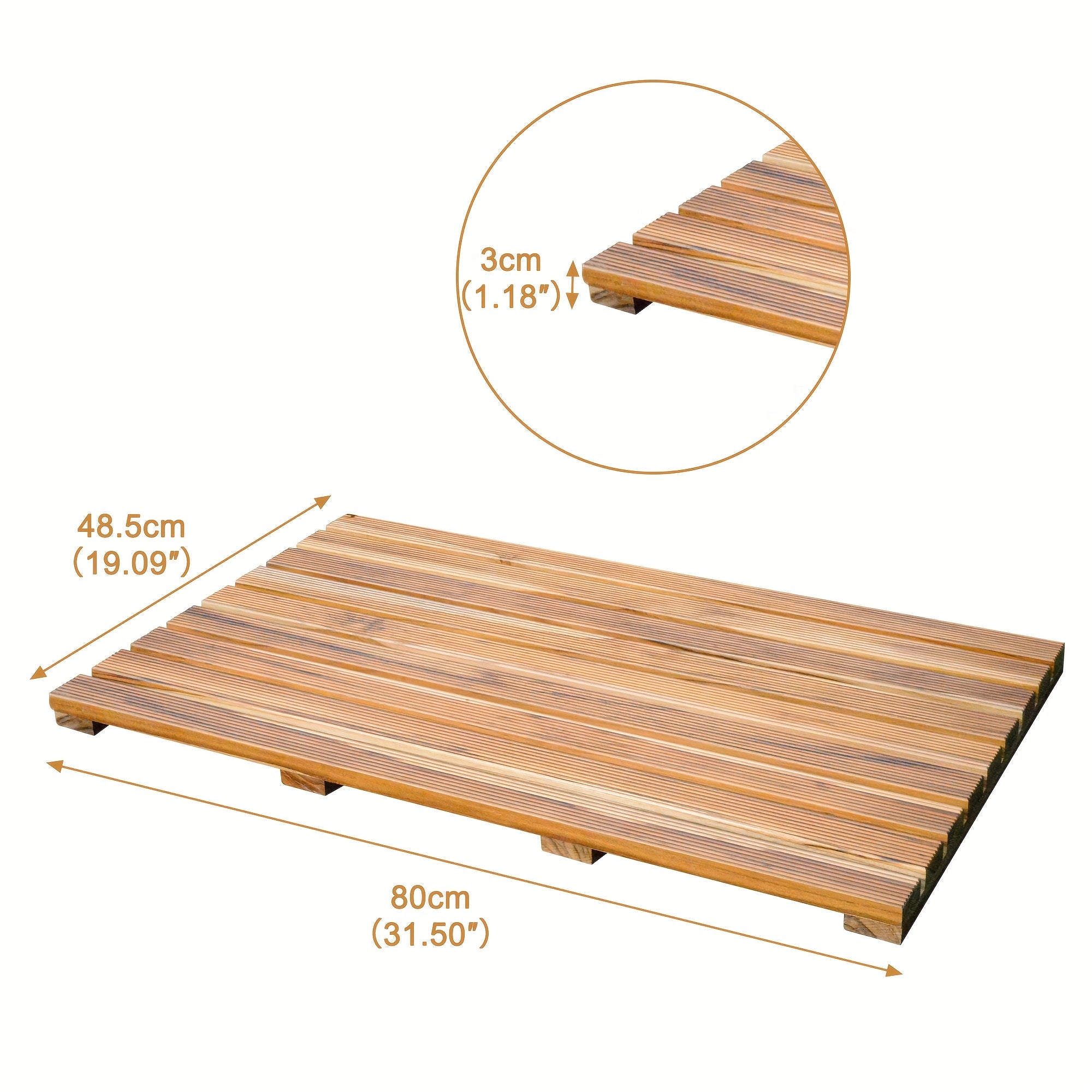 1pc Teak Wood Bath Mat Non-Slip Bathroom Wooden Floor Mat Square Large for Spa Home Or Outdoor