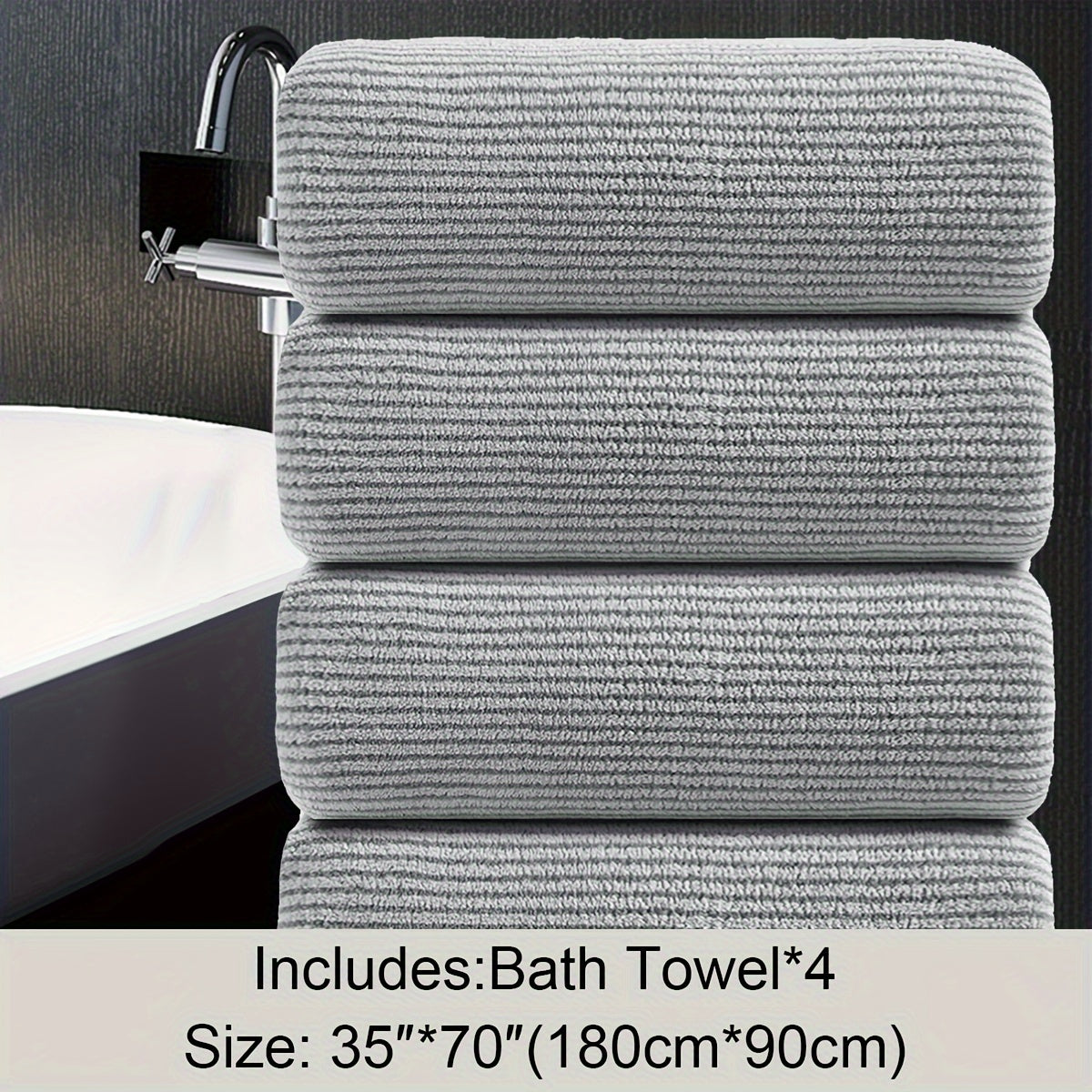 4 Piece Oversized Striped Bath Towel Set 35 x 70 Inches 750 GSM, Highly Absorbent & Quick Dry & Ultra-soft Showering Towel for Gym Bathroom Spa, Ideal Bathroom Supplies, Include 4 Pack Extra Large Bath Sheet