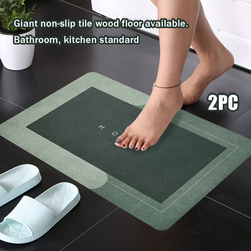 2pcs Super Soft Absorbent Non-Slip Quick Drying Bathroom Rug - Diatomaceous Earth Bath Mat, Floor Door Mat, Kitchen Door Mat, Ultra Absorbent Bathroom Mat, Excellent Water Absorption