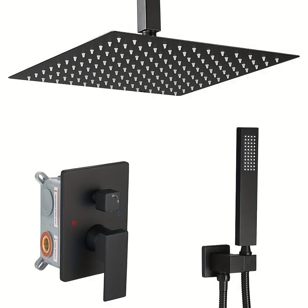 10 12 16 Inch Ceiling Mounted Shower System Rain Mixer Shower Combo Set Rainfall Shower Head System Matte Black Shower Faucet Rough-in Valve Body And Trim Included