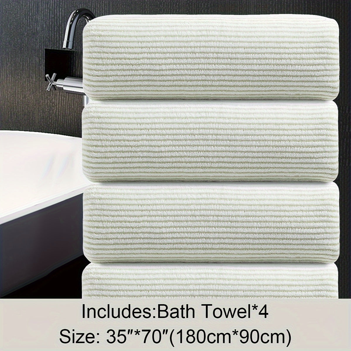 4 Piece Oversized Striped Bath Towel Set 35 x 70 Inches 750 GSM, Highly Absorbent & Quick Dry & Ultra-soft Showering Towel for Gym Bathroom Spa, Ideal Bathroom Supplies, Include 4 Pack Extra Large Bath Sheet