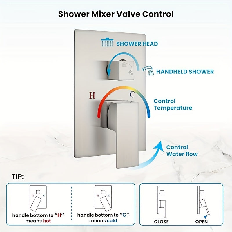 16-Inch Brushed Shower System | Deluxe Rain Shower Head with Handheld Combo Kit, Wall Mounted High Pressure Rain Shower Head System, Shower Faucet Set with Valve and Trim, brass Material For shower use only
