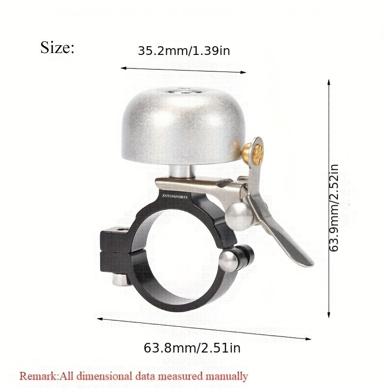 ZOYOSPORTS Vintage-Style Anti-Theft Bicycle Bell - Adjustable Aluminum Alloy Thumb Bell with Secure Mounting Bracket, Black Cycling Safety Device for Mountain Bikes, Bike Accessories, Durable Metal Construction