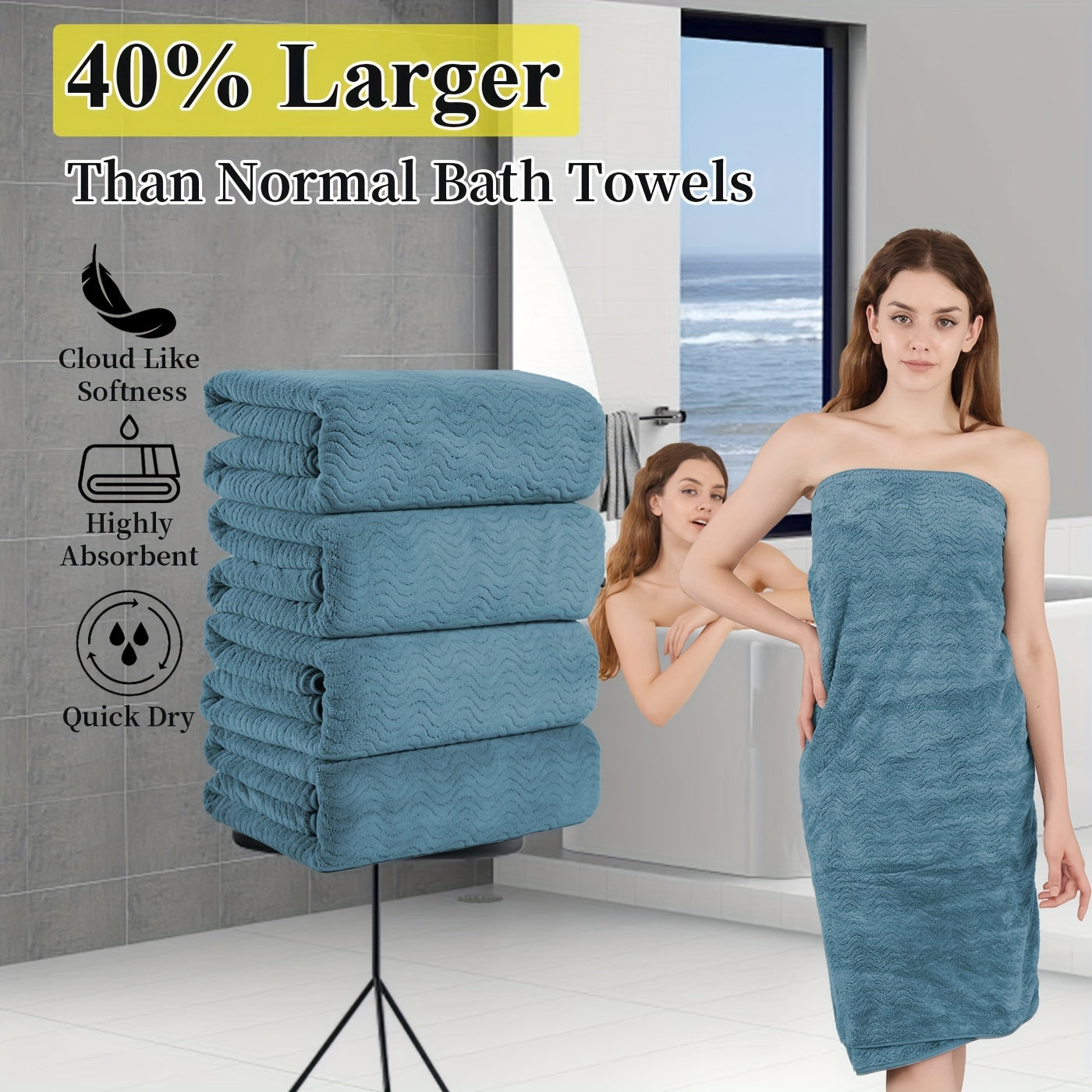 Oversized Bath Towels Set Ultra Soft Thick Fluffy Towel Highly Absorbent Quick Dry Bathroom Towel For Bathroom Hotel Home Essentials Microfiber Bath Towel Set Perfect Bathroom Supplies