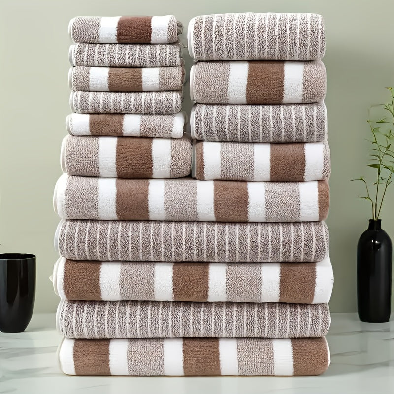 15 Coral Towel Set, Including 5 Face Towels, 5 Hand Towels, And 5 Bath Towels, Comfortable Absorbent Quick Drying Bath Towels, Suitable for Hotels, Sports, Travel, Fitness, Yoga, Ideal Bathroom Supplies