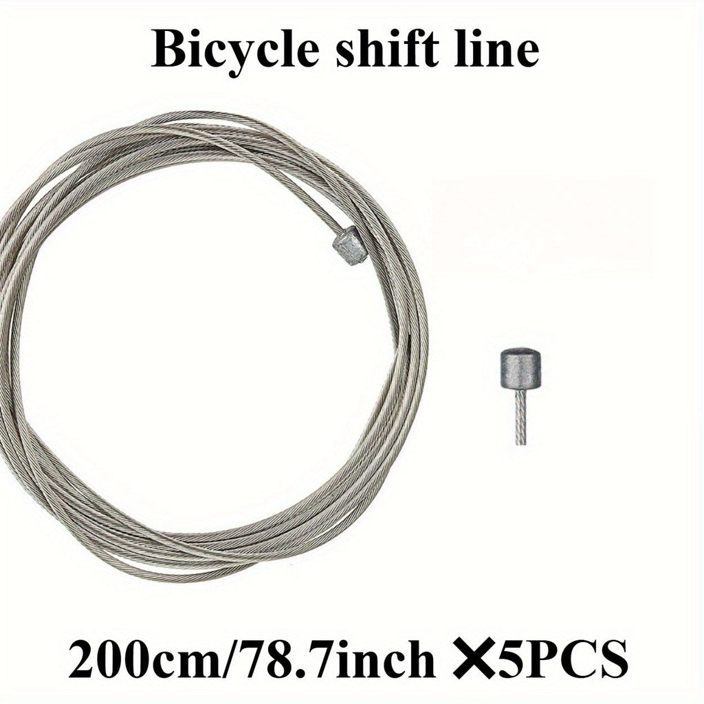 5pcs MTB Bicycle Brake Cable Set, Lead Core Inner Wire, Durable Silvery Bicycle Speed Line, with Fixed Gear Shifter for MTB and Road Bikes, The Cables Are Sturdy And Smooth for a Seamless Operation.