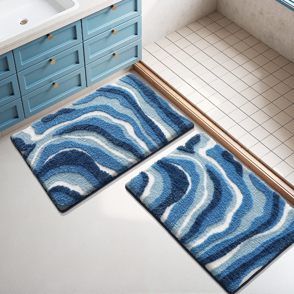 2PC Bathroom Floor Mats Set,Soft Absorbent Bathroom Rug Floor Mats, Non-Slip Bathtub Mat, Summer Beach Design, Machine Washable,Room Decor,For Sinks,Showers,Bathroom Accessories