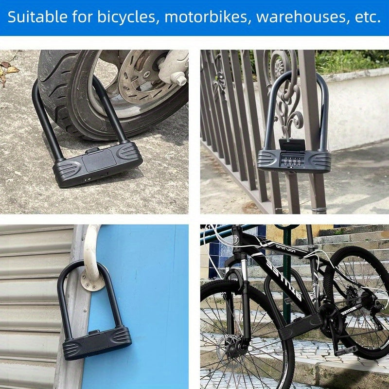 Heavy Duty U Lock4 Digit Combination Password Bicycle Lock with ULock Shackle Waterproof No Key Bike Locks for Home School Travel Bike U Lock