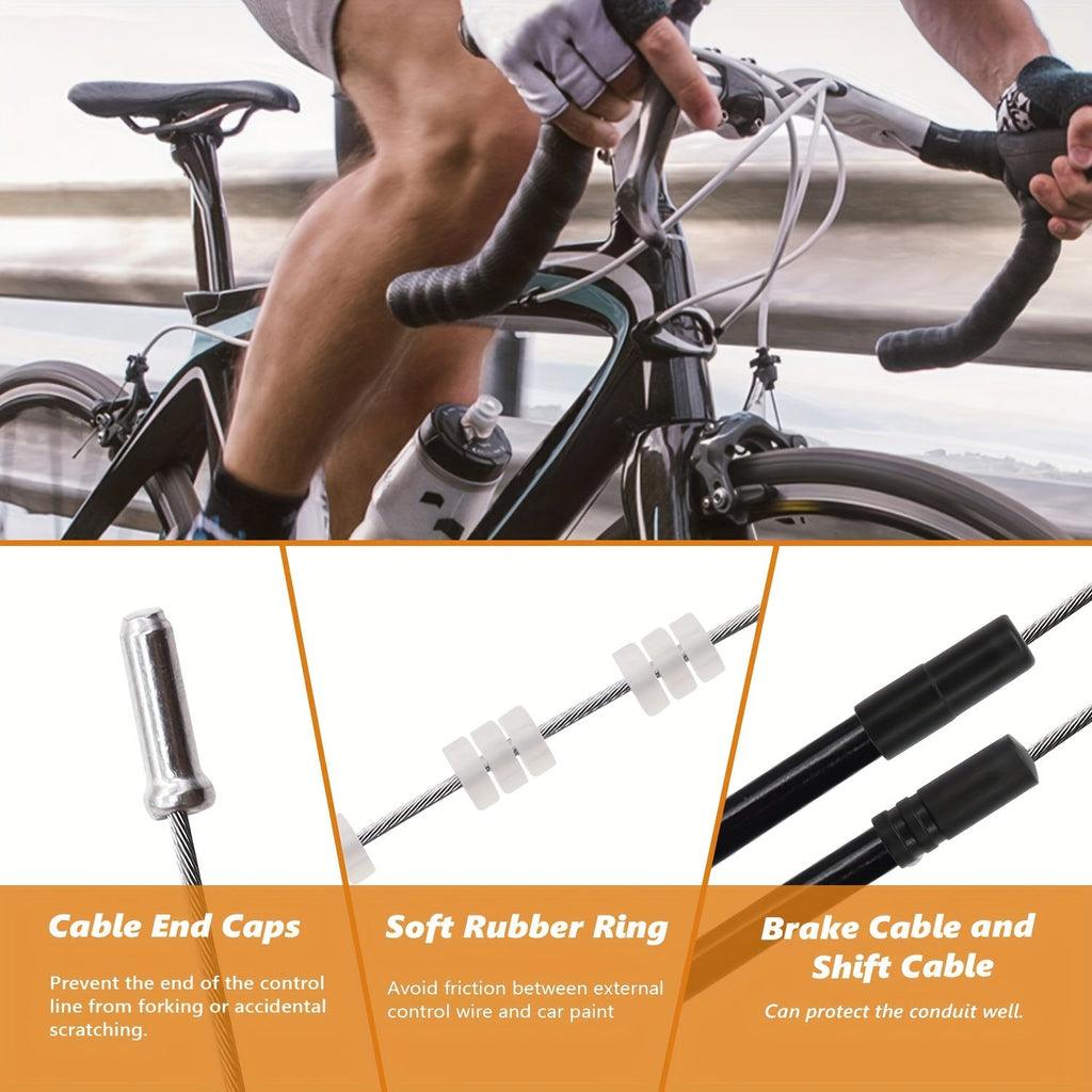 96pcs Bike Brake Cable Kit Universal Bike Cable Kit Bike Brake Cable Housing Kit Stainless Steel Bicycle Brake Cable Shift Cable with Bike Cable End Caps O-Rings