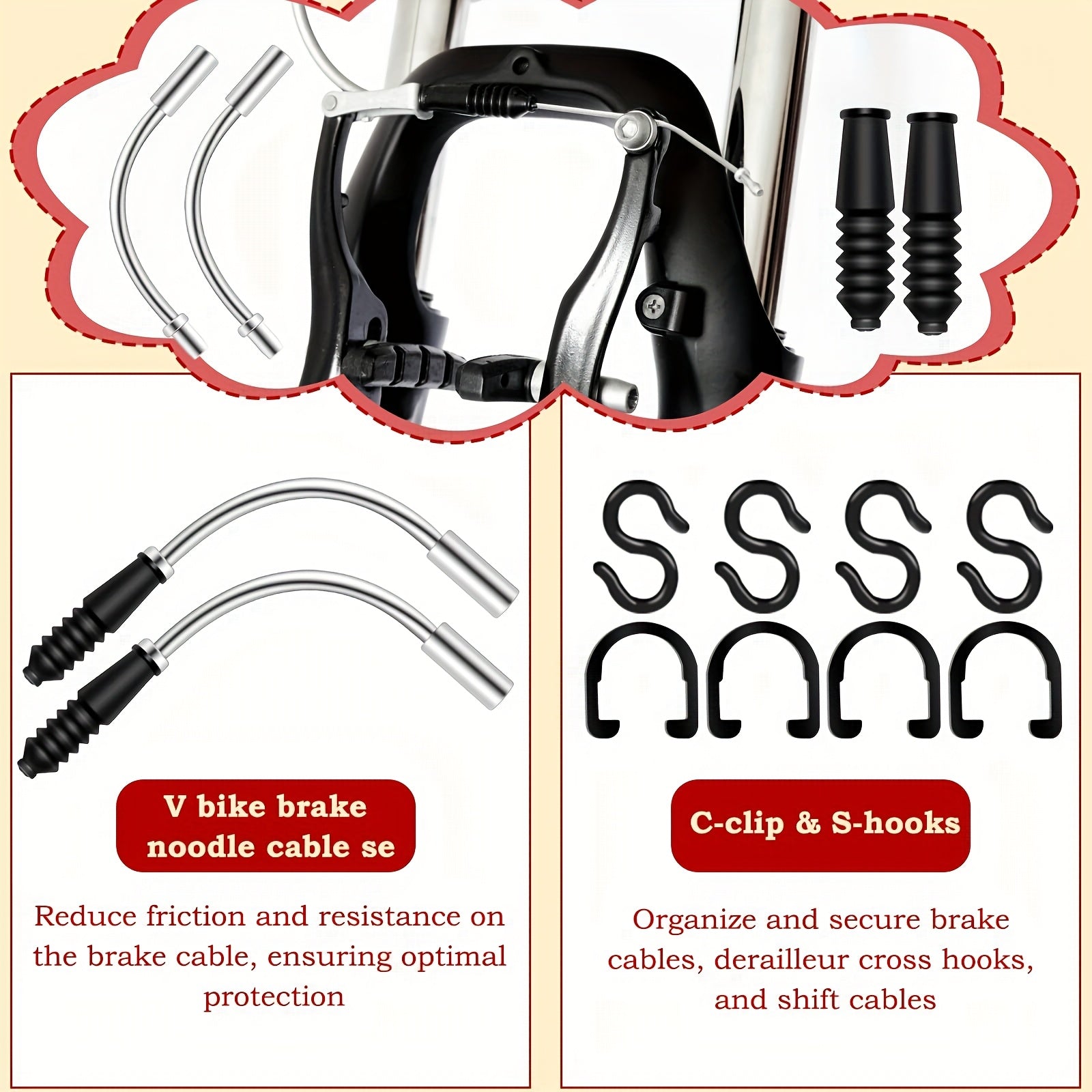 96pcs Bike Brake Cable Kit Universal Bike Cable Kit Bike Brake Cable Housing Kit Stainless Steel Bicycle Brake Cable Shift Cable with Bike Cable End Caps O-Rings