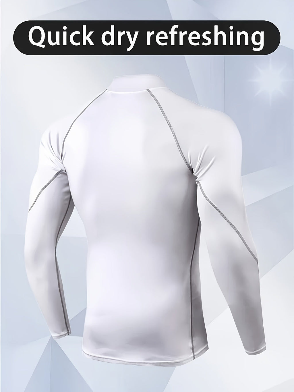 Men'S High-Neck Quick-Dry Athletic Long Sleeve T-Shirt - High Elasticity Breathable Fabric, Ideal for Running, Hiking, Cycling & Outdoor Fitness - White, Muscle Fit Design, Machine Washable Solid Color Base Layer, Durable Sportswear