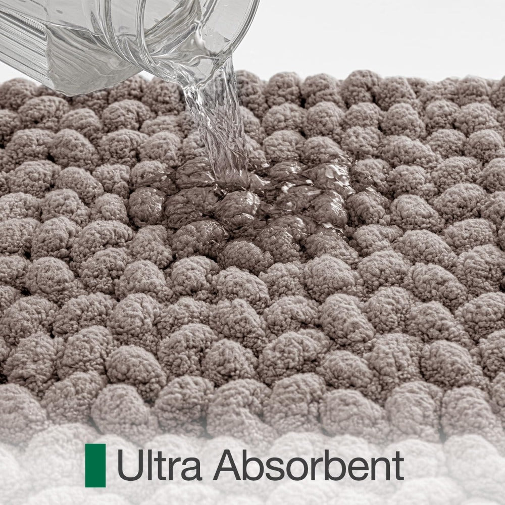 Luxury Chenille & Bedside - Thick High-Pile Fast-Drying Bath with Anti-Slip TPR Backing, Beige Soft Mat Suitable for Bathroom, Laundry Room, Bedroom Floors