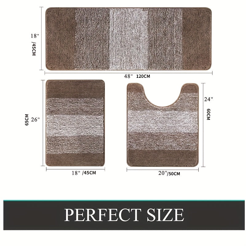 Set of Three Bathroom Rugs Made of Microfiber, Featuring Non-Slip Mats, Soft Shaggy Textures, And Runners. They Are Machine Washable And Come in Sizes 18\