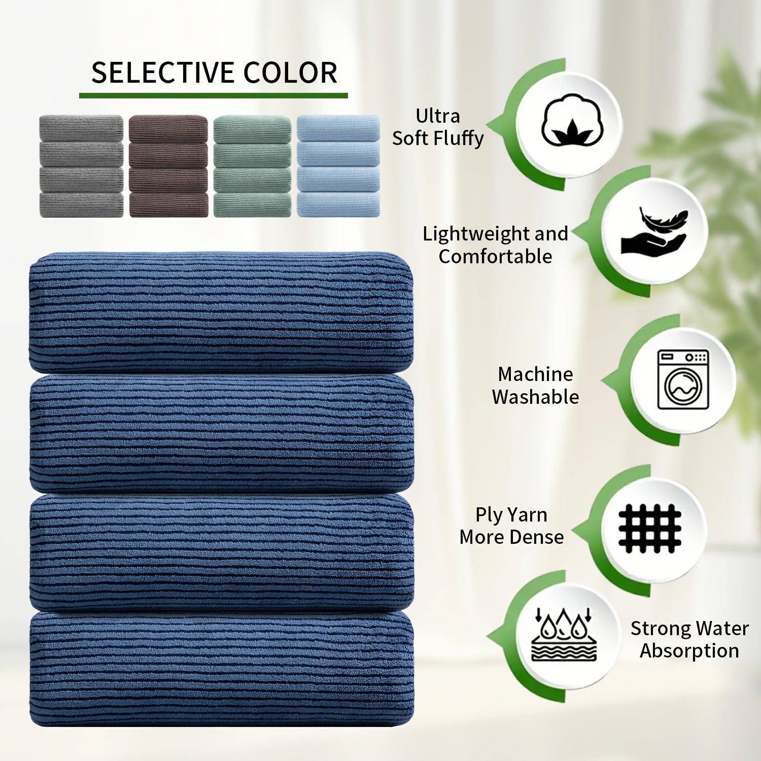 4 Piece Oversized Striped Bath Towel Set 35 x 70 Inches 750 GSM, Highly Absorbent & Quick Dry & Ultra-soft Showering Towel for Gym Bathroom Spa, Ideal Bathroom Supplies, Include 4 Pack Extra Large Bath Sheet