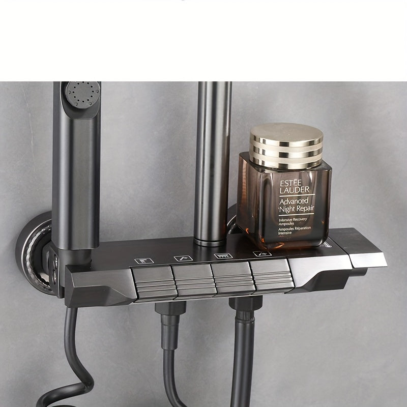 1Set Luxury 4-Way Piano Key Shower System - Thermostatic Rainfall & Handheld Shower Heads, Tub Spout, Bidet Sprayer - Wall Mounted Bath Fixture Set, Waterfall Bathtub Sprayer