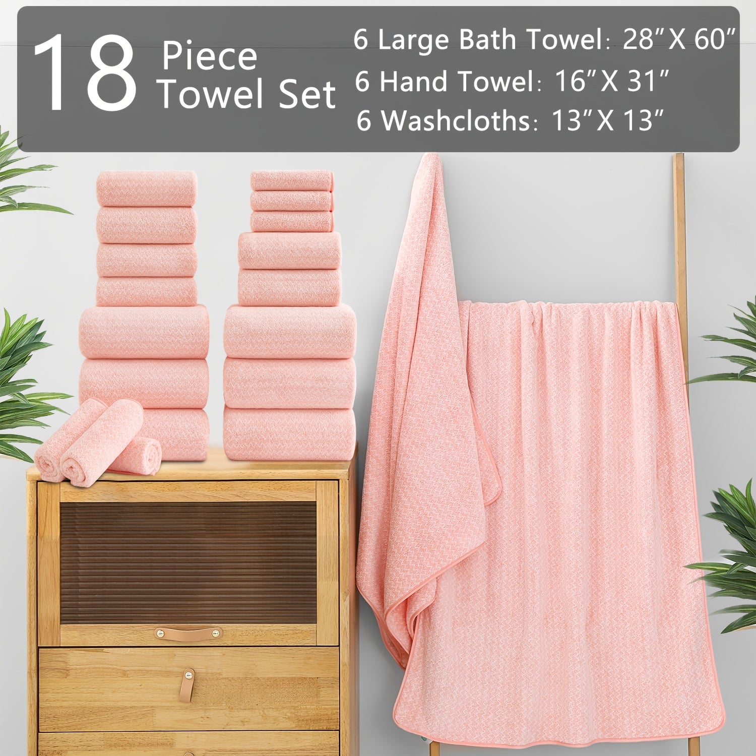 Set of 18 Bath Towels Made from 100% Microfiber, Designed for Family Bathrooms. Includes 6 Bath Towels, 6 Hand Towels, And 6 Washcloths. These Quick-Drying, Highly Absorbent Towels Are Ideal for Home Use, Hotels, Spas, And Outdoor Activities