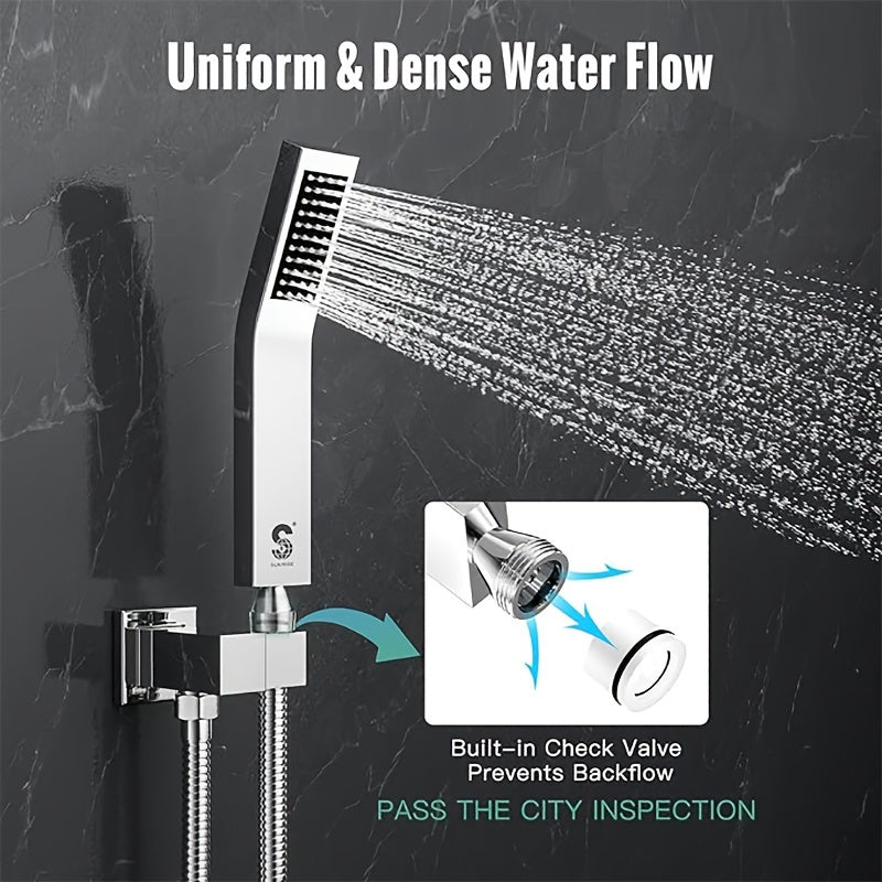 16-Inch Brushed Shower System | Deluxe Rain Shower Head with Handheld Combo Kit, Wall Mounted High Pressure Rain Shower Head System, Shower Faucet Set with Valve and Trim, brass Material For shower use only