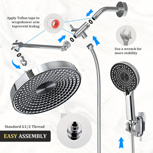 10-Inch High-Pressure Rainfall Showerhead with a Handheld Option, Featuring Three Spray Modes, Adjustable Swivel, And Anti-Leak Nozzles, Perfect for Bathroom Additions