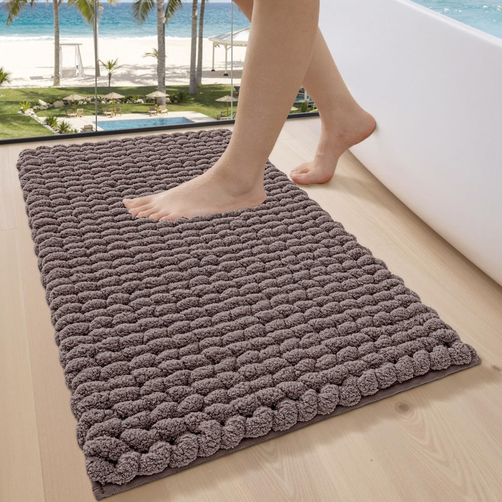Luxury Chenille & Bedside - Thick High-Pile Fast-Drying Bath with Anti-Slip TPR Backing, Beige Soft Mat Suitable for Bathroom, Laundry Room, Bedroom Floors