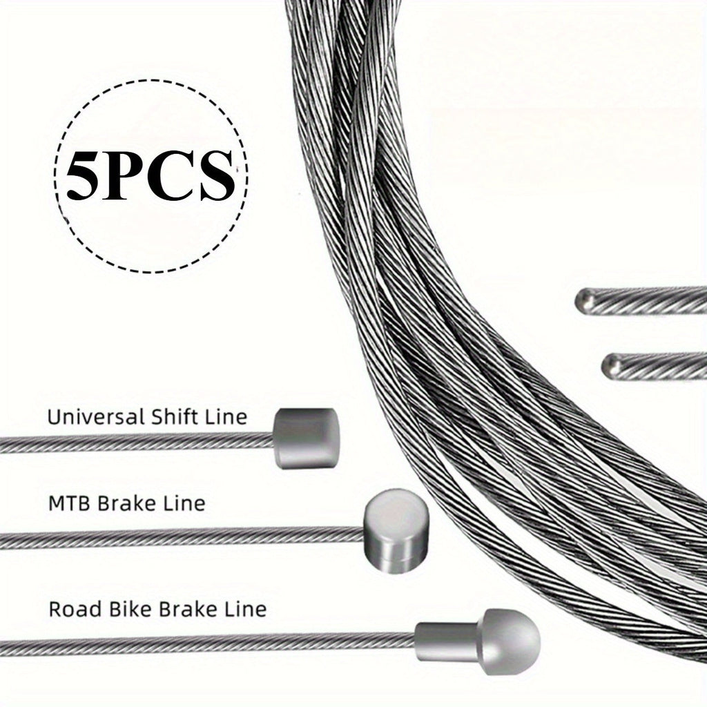 5pcs MTB Bicycle Brake Cable Set, Lead Core Inner Wire, Durable Silvery Bicycle Speed Line, with Fixed Gear Shifter for MTB and Road Bikes, The Cables Are Sturdy And Smooth for a Seamless Operation.