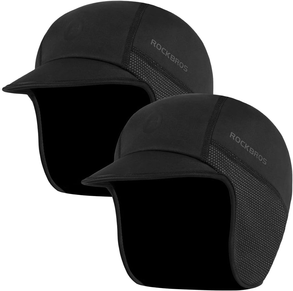 ROCKBROS Winter Cycling Caps for Men Women Windproof Cycling Hat with Sun Visor Under Helmet Liner Black
