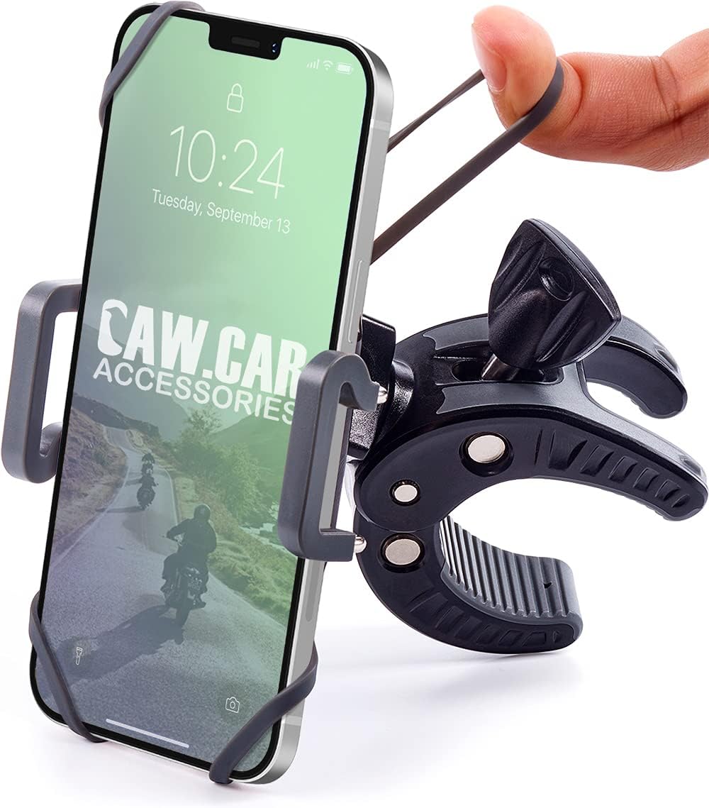 CAW.CAR Accessories Metal Bike & Motorcycle Phone Mount - The Only Unbreakable Handlebar Holder for iPhone, Samsung or Any Other Smartphone. +100 to Safeness & Comfort