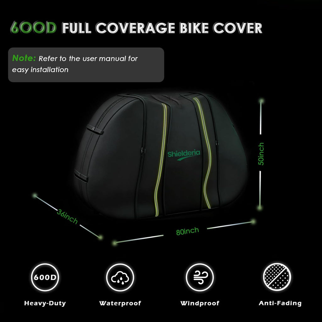 Bike Cover for Transport 2 Bikes , 600D Heavy Duty Oxford Cloth Waterproof Bicycle Rack Cover for Car Hitch with Lock Holes & Reflective Strips, Travel Storage for SUV, Truck, RV