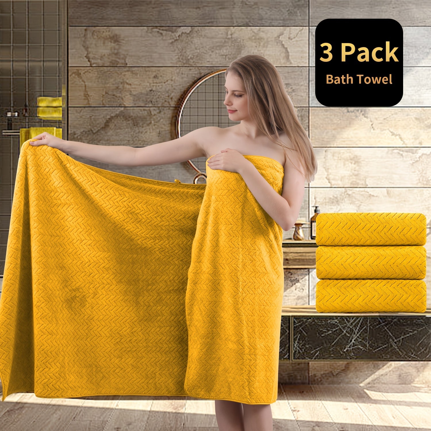 Set of Three Extra- Bath Towels, Measuring 35\