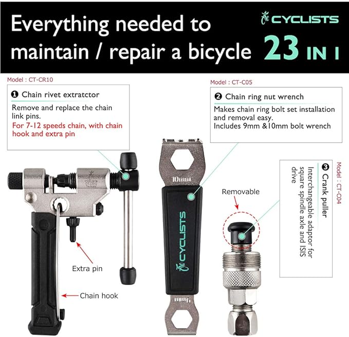 23 Piece Bike Tool Kit - Bicycle Repair Tool Box Compatible - Mountain/Road Bike Maintenance Tool Set with Storage Case