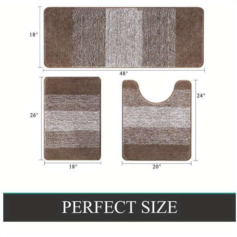 Set of Three Bathroom Rugs Made of Microfiber, Featuring Non-Slip Mats, Soft Shaggy Textures, And Runners. They Are Machine Washable And Come in Sizes 18\