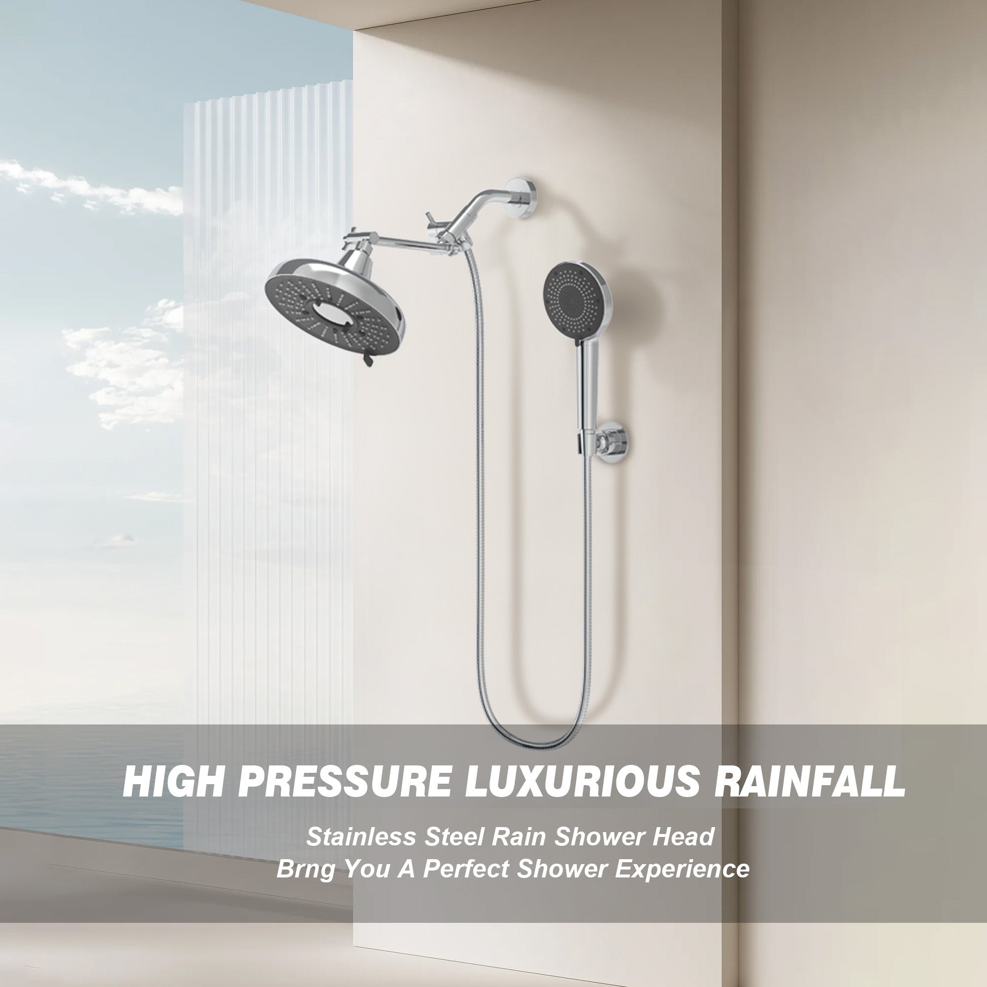 Dual Shower Head Combo Set High Pressure Luxury Double Shower Heads With Rain Shower Sprayer 3-Way Shower Heads With Handheld Spray Combo