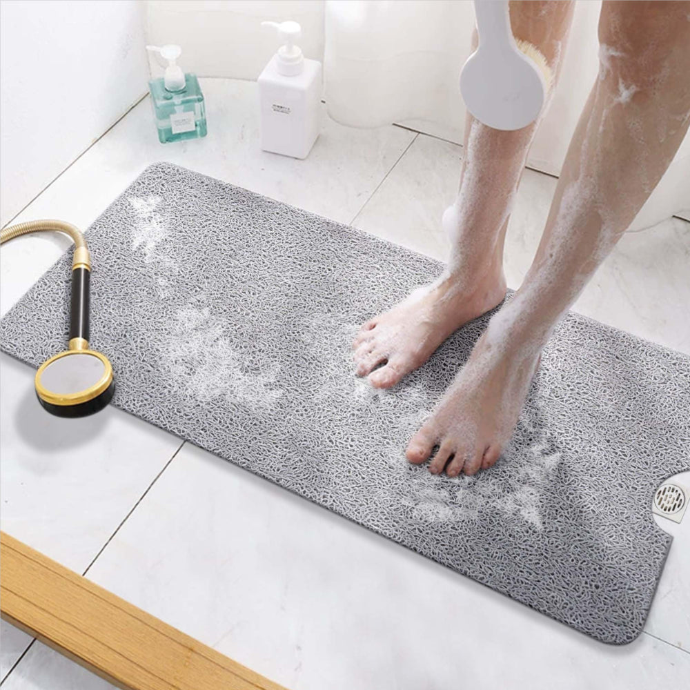 Gray Textured Non Slip Bath Mat Shower Mats for Inside Shower Anti Slip Bathtub Mats for Bathroom PVC Foot Scrubber Loofah Bath Mats for Shower Quick Drying Shower Stall Mats for Wet Areas Floor Home Kitchen Hotel
