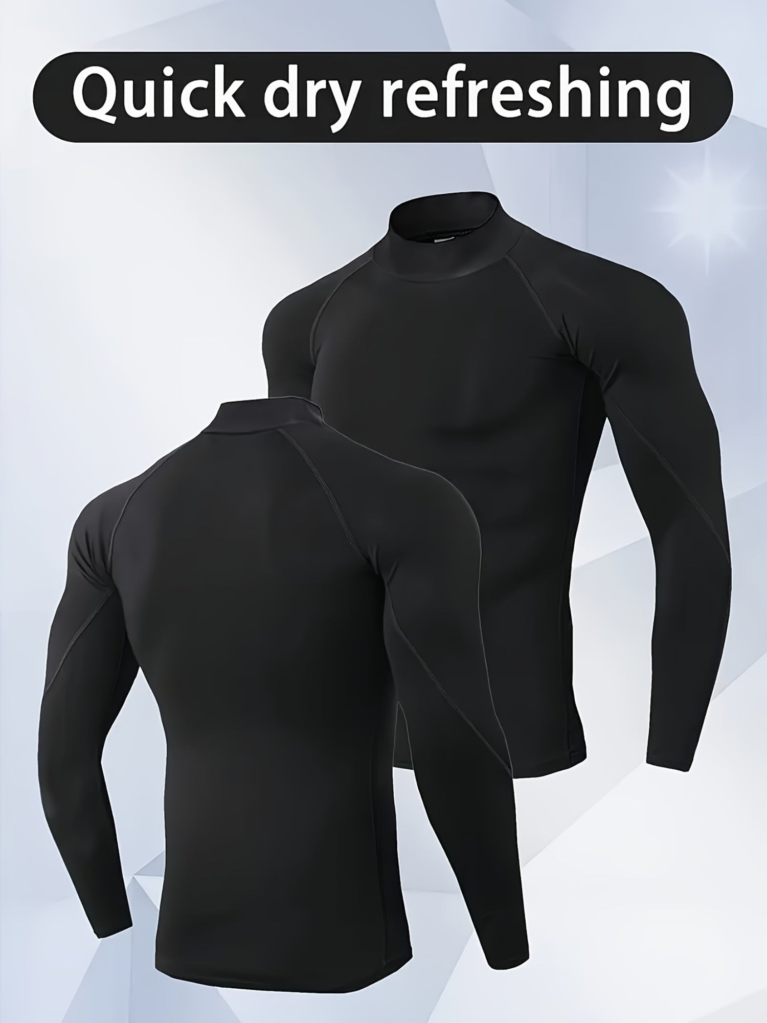 Men'S High-Neck Quick-Dry Athletic Long Sleeve T-Shirt - High Elasticity Breathable Fabric, Ideal for Running, Hiking, Cycling & Outdoor Fitness - White, Muscle Fit Design, Machine Washable Solid Color Base Layer, Durable Sportswear