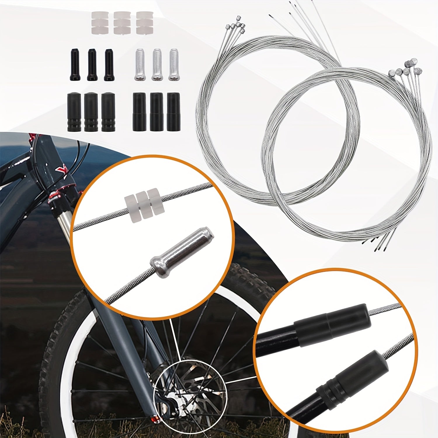 96pcs Bike Brake Cable Kit Universal Bike Cable Kit Bike Brake Cable Housing Kit Stainless Steel Bicycle Brake Cable Shift Cable with Bike Cable End Caps O-Rings