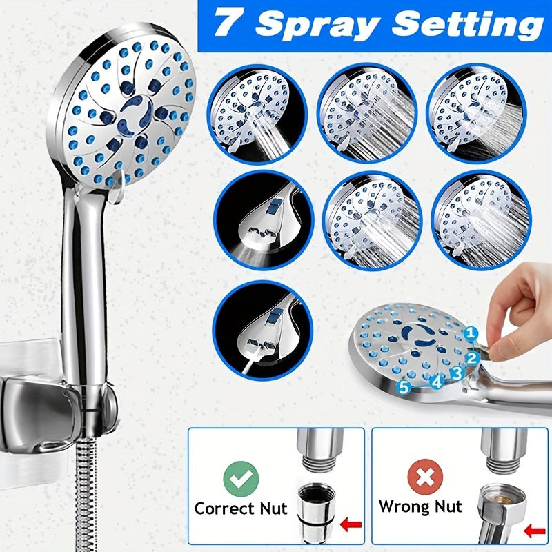 Filter Shower Head Handheld Sprayer 20cm\u002F8-inch Stainless Steel Rainfall with 7 Water Flow Modes, 59ft\u002F1.5m Stainless Hose Suitable for Pet Bathing Multi-Layer Filtration Device