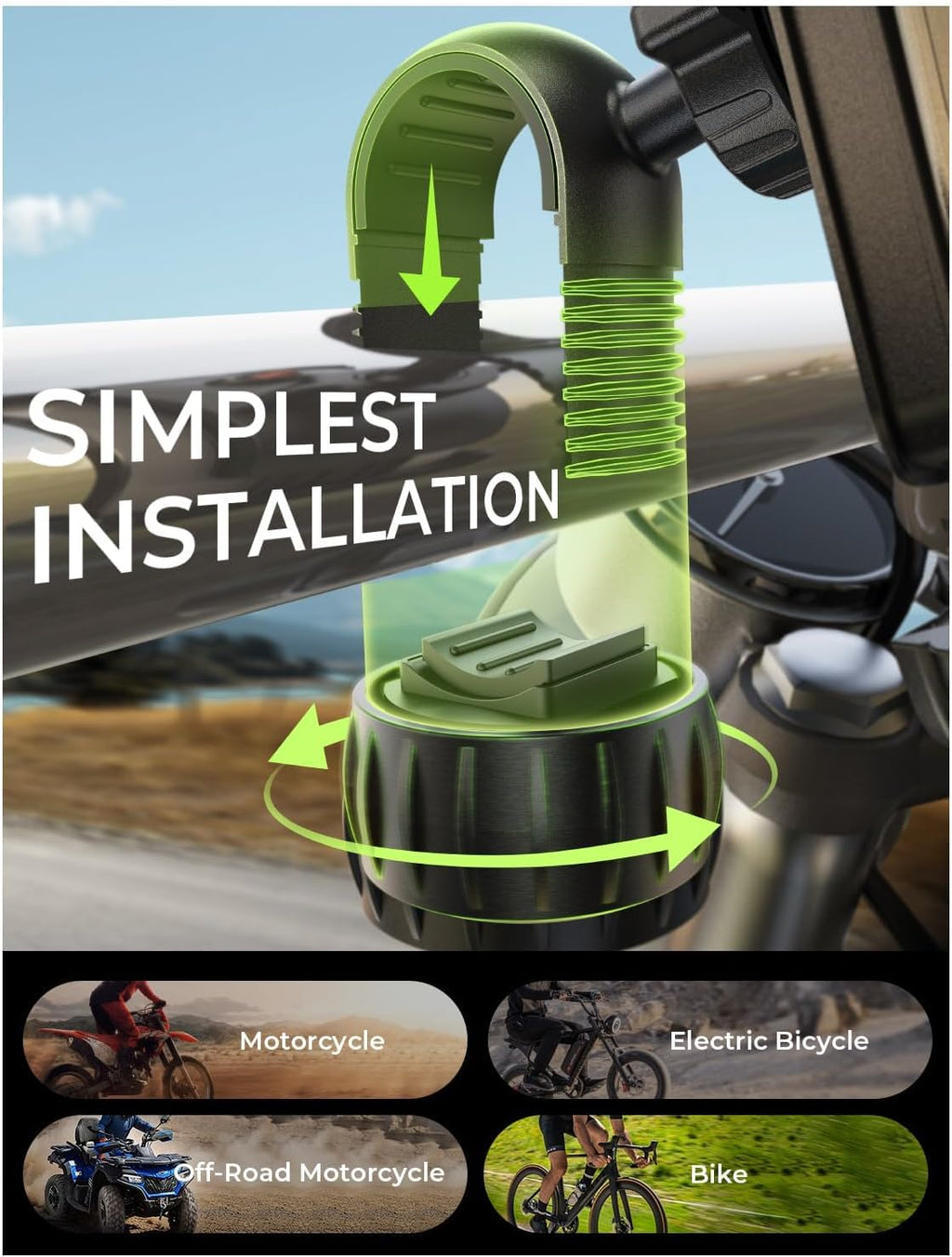 LISEN Bike Phone Holder, Super Easy Install Ultra Stable Motorcycle Phone Mount, Bicycle Handlebar Holder Mount for Adults Kids, Bike Bicycle Ebike Gear Accessories, for iPhone Samsung Google Pixel