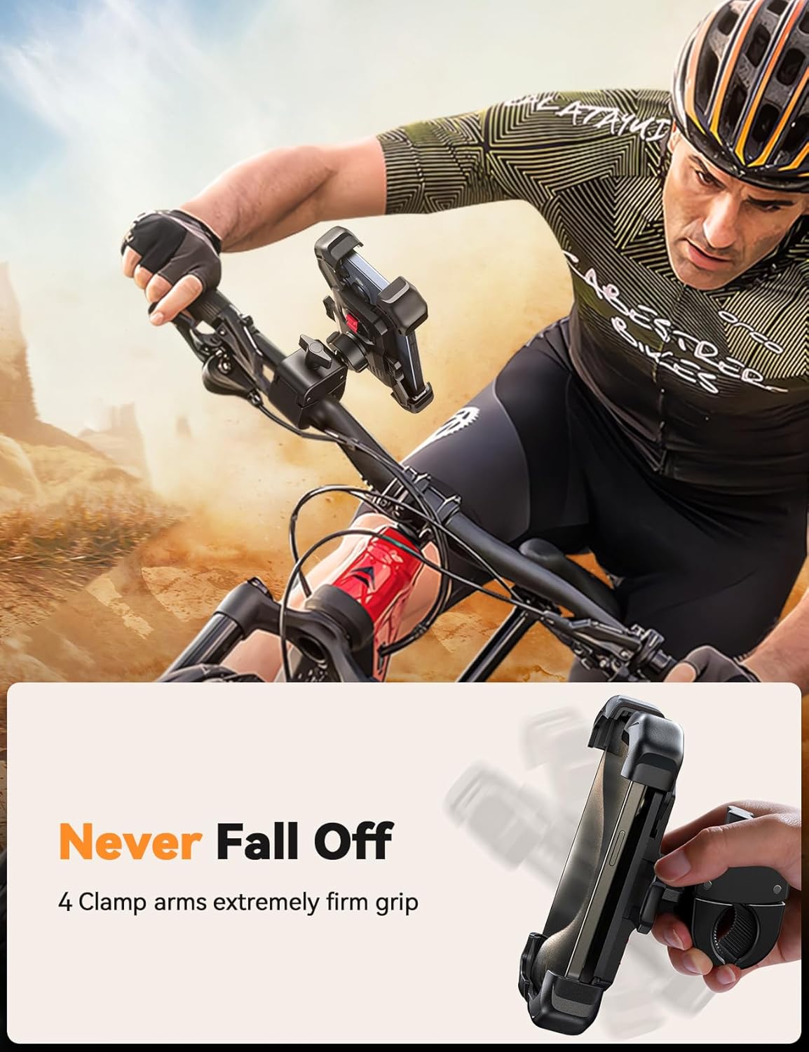JOYROOM Motorcycle Phone Mount, 1s Auto Lock100mph Military Anti-Shake Bike Phone Holder for Bicycle, 10s Quick Install Handlebar Phone Mount, Compatible with iPhone, Samsung, All Cell Phone