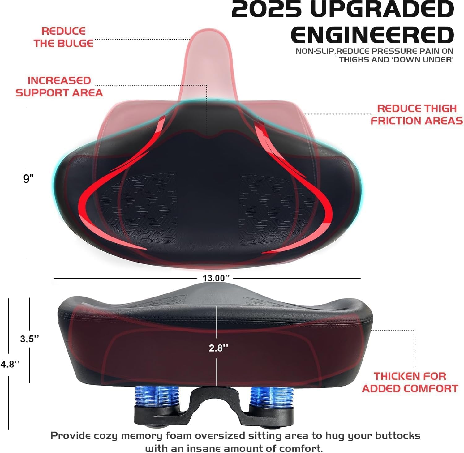 Noseless Bike Seat Cushion for Men & Women - Extra Padding & Comfort Wide Bicycle Seat, Oversized Comfortable Saddle for Peloton Bikes, Exercise Bikes, Electric Bikes, Cruiser Bikes
