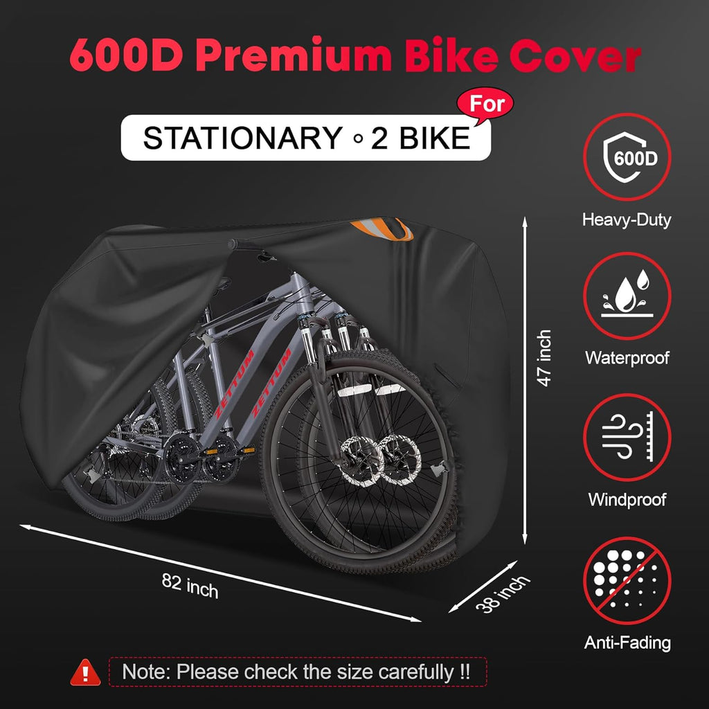 Zettum Bike Cover for 2 Bikes - 600D Bike Covers Outdoor Storage Waterproof & Heavy Duty, Bicycle Cover for 2 eBike, Mountain Bike, Road Bike, Hybrid Bike, Beach Cruiser Bike, Scooter and More