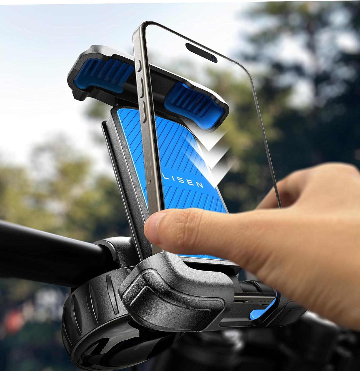LISEN Bike Phone Holder, Super Easy Install Ultra Stable Motorcycle Phone Mount, Bicycle Handlebar Holder Mount for Adults Kids, Bike Bicycle Ebike Gear Accessories, for iPhone Samsung Google Pixel