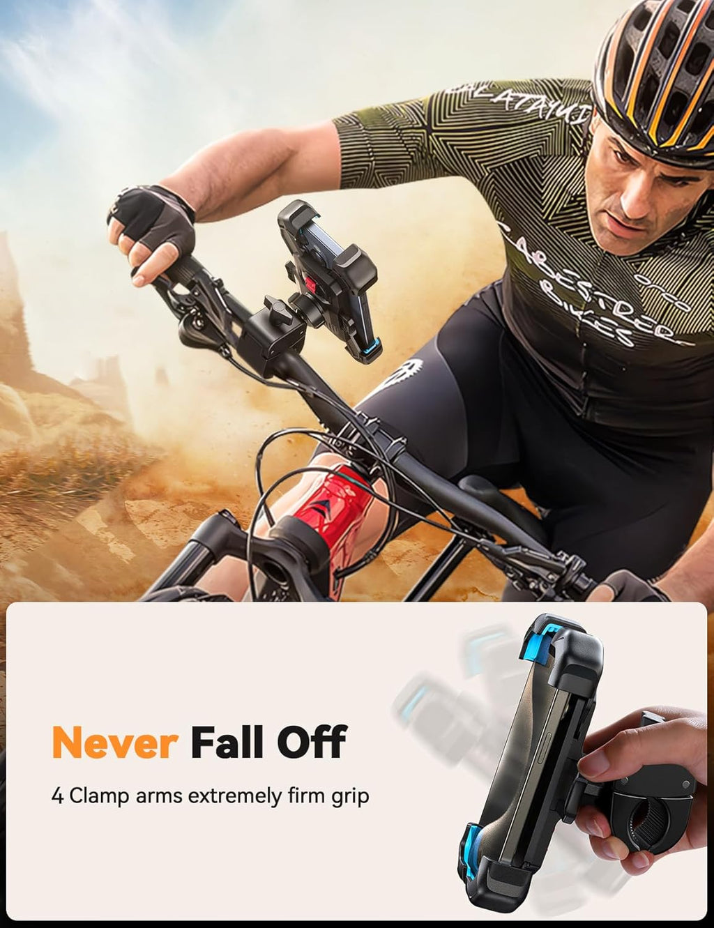 JOYROOM Motorcycle Phone Mount, 1s Auto Lock100mph Military Anti-Shake Bike Phone Holder for Bicycle, 10s Quick Install Handlebar Phone Mount, Compatible with iPhone, Samsung, All Cell Phone