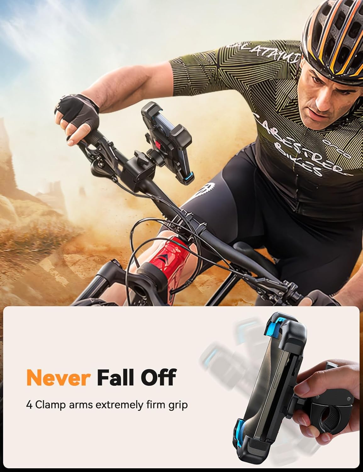 JOYROOM Motorcycle Phone Mount, 1s Auto Lock100mph Military Anti-Shake Bike Phone Holder for Bicycle, 10s Quick Install Handlebar Phone Mount, Compatible with iPhone, Samsung, All Cell Phone
