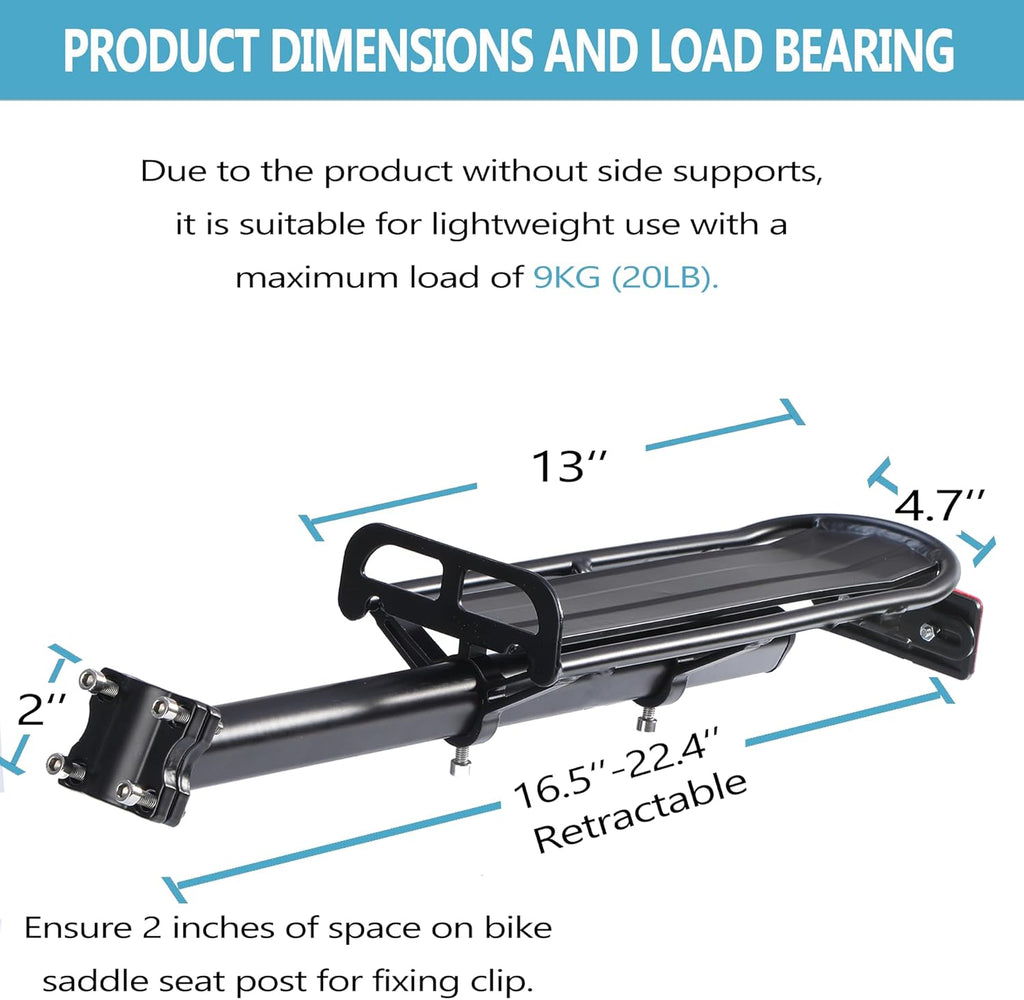 Rear Bike Rack,Bike Cargo Rack,Aluminum Alloy,Large Size Reflective,Retractable,Universal
