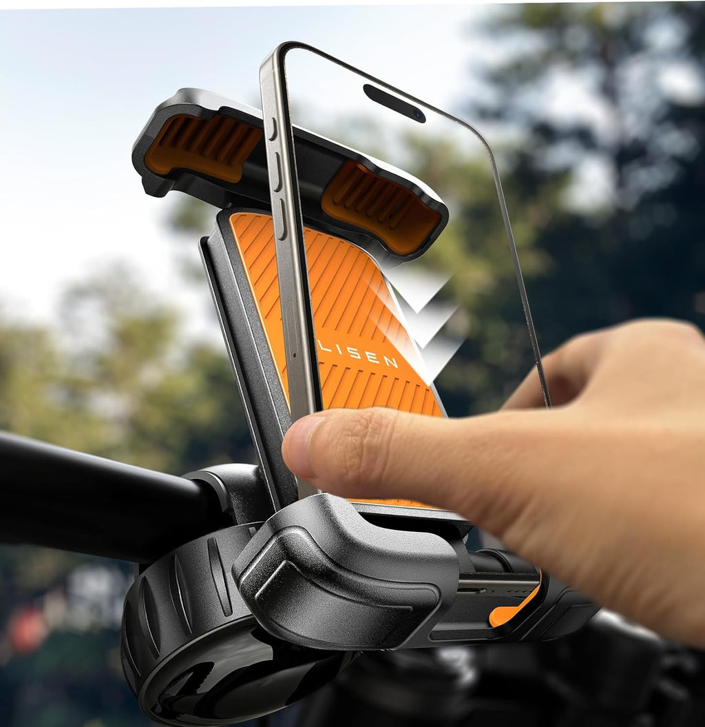 LISEN Bike Phone Holder, Super Easy Install Ultra Stable Motorcycle Phone Mount, Bicycle Handlebar Holder Mount for Adults Kids, Bike Bicycle Ebike Gear Accessories, for iPhone Samsung Google Pixel