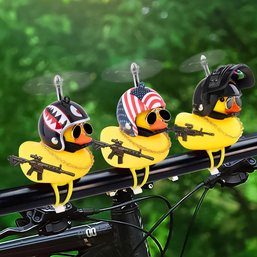 wonuu Rubber Duck Bike Bell, Squeeze Ducks with Helmet for Cycling Car Dashboard Decorations Motorcycle Bicycle Accessories